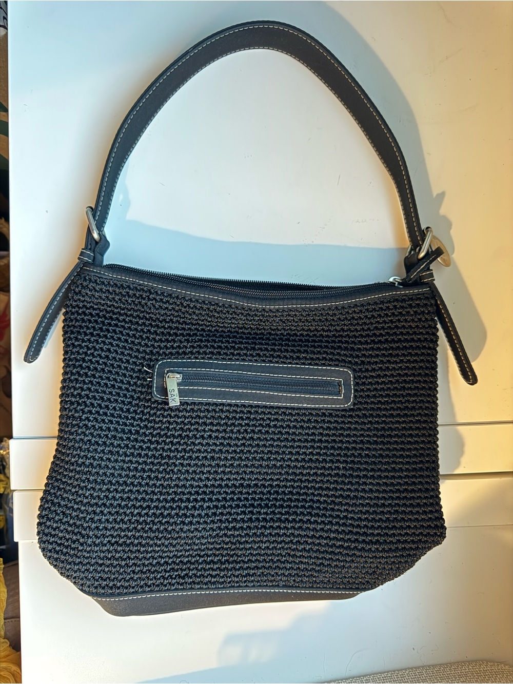 The Sak Black Woven Shoulder Bag with Top Zip Pocket